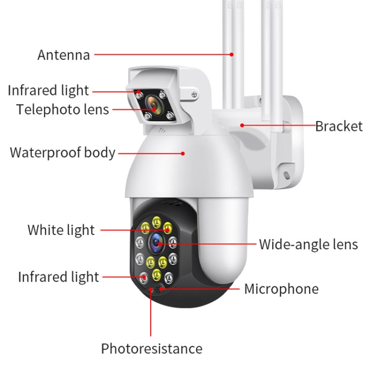QX41 1080P 2.0MP Dual Lens IP66 Waterproof Panoramic PTZ WIFI Camera, Support Day and Night Full Color & Two-way Voice Intercom & Smart Alarm & Video Playback & 128GB TF Card, AU Plug, QX41 QX41 1080P 2.0MP Dual Lens IP66 Waterproof Panoramic PTZ WIFI Camera, Support Day and Night Full Color & Two-way Voice Intercom & Smart Alarm & Video Playback & 128GB TF Card, AU Plug, QX41